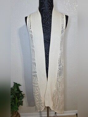 Ariat Cream Open-Front Crochet Knit Long Vest